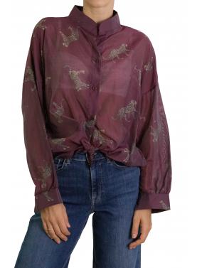 Camicia con collo alla coreana e tigri 